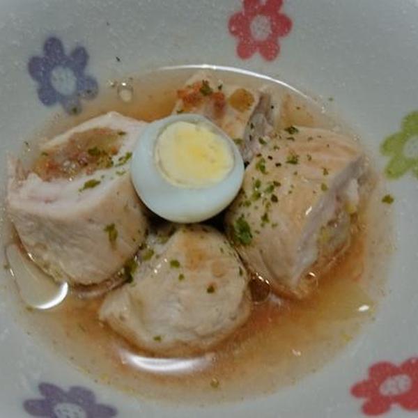 もも肉の野菜巻きスープ